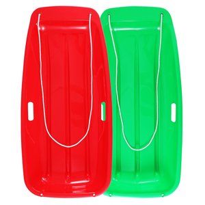 Plastic Sleds for Kids Teens, 2 Packs Snow Sled with Pull Rope & 2 Brake, 35''